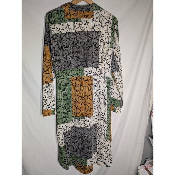Nine West Womens Snake Print Dress L Animal Print Exotic Tie Waist Button Front - Picture 5 of 8
